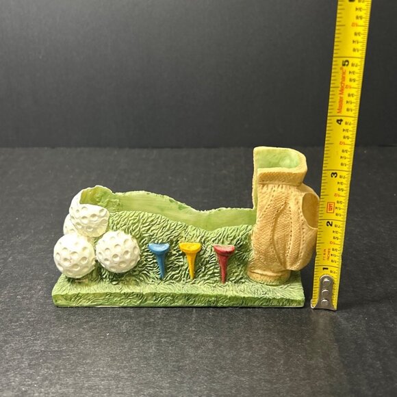 Golfing Golfer Business Card & Pen Holder Resin Office Decor Golf Bag and Tees - Picture 6 of 7